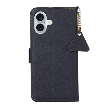 For iPhone 16 Plus Side-Magnetic TJ Genuine Leather RFID Phone Case(Blue) - iPhone 16 Plus Cases by buy2fix | Online Shopping UK | buy2fix