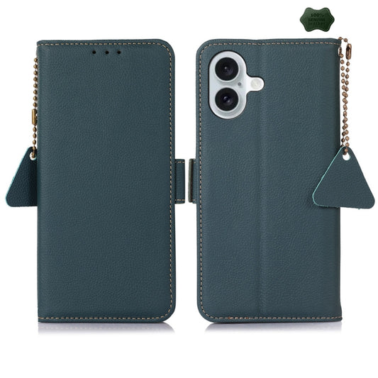 For iPhone 16 Plus Side-Magnetic TJ Genuine Leather RFID Phone Case(Green) - iPhone 16 Plus Cases by buy2fix | Online Shopping UK | buy2fix