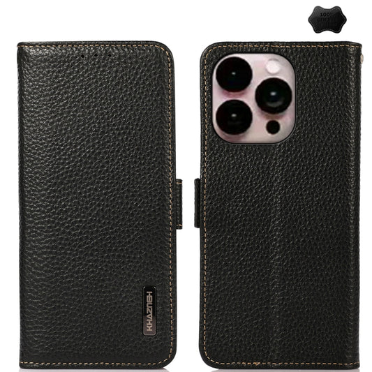 For iPhone 16 Pro Max KHAZNEH Side-Magnetic Litchi Genuine Leather RFID Case(Black) - iPhone 16 Pro Max Cases by buy2fix | Online Shopping UK | buy2fix