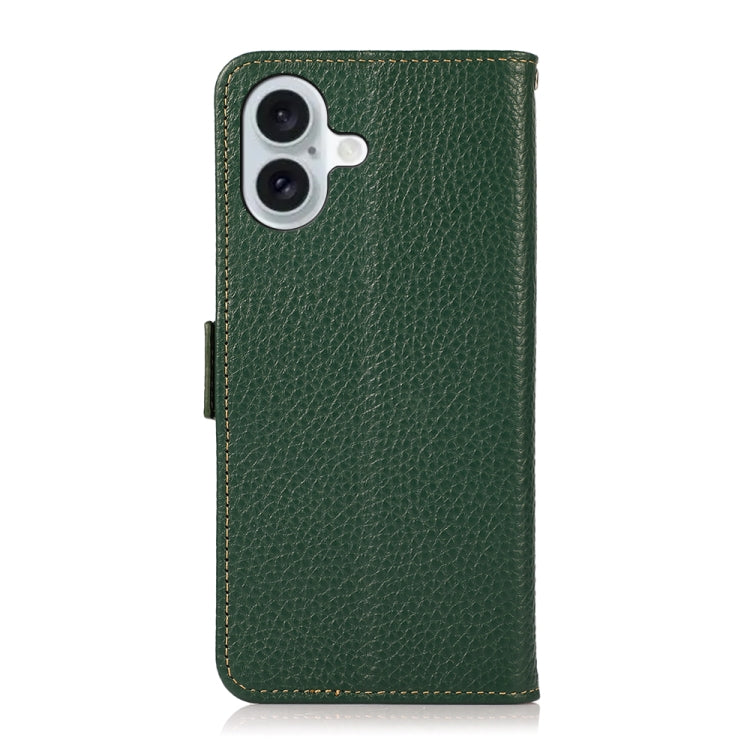 For iPhone 16 Plus KHAZNEH Side-Magnetic Litchi Genuine Leather RFID Case(Green) - iPhone 16 Plus Cases by buy2fix | Online Shopping UK | buy2fix