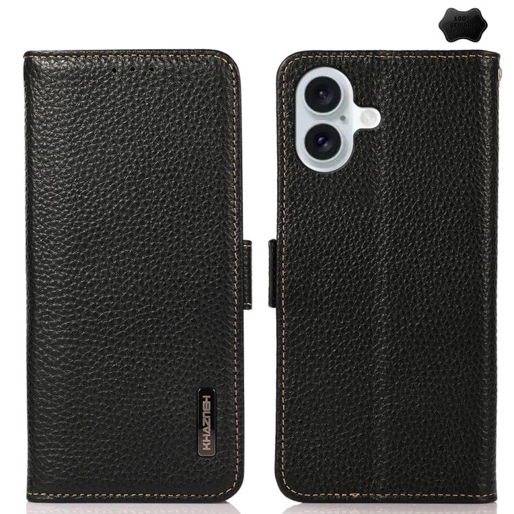 For iPhone 17 KHAZNEH Side-Magnetic Litchi Genuine Leather RFID Case(Black) - iPhone 17 Cases by buy2fix | Online Shopping UK | buy2fix