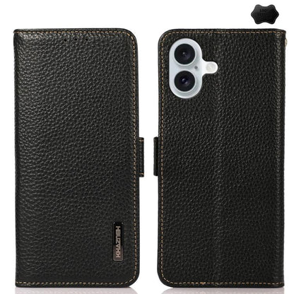 For iPhone 17 KHAZNEH Side-Magnetic Litchi Genuine Leather RFID Case(Black) - iPhone 17 Cases by buy2fix | Online Shopping UK | buy2fix