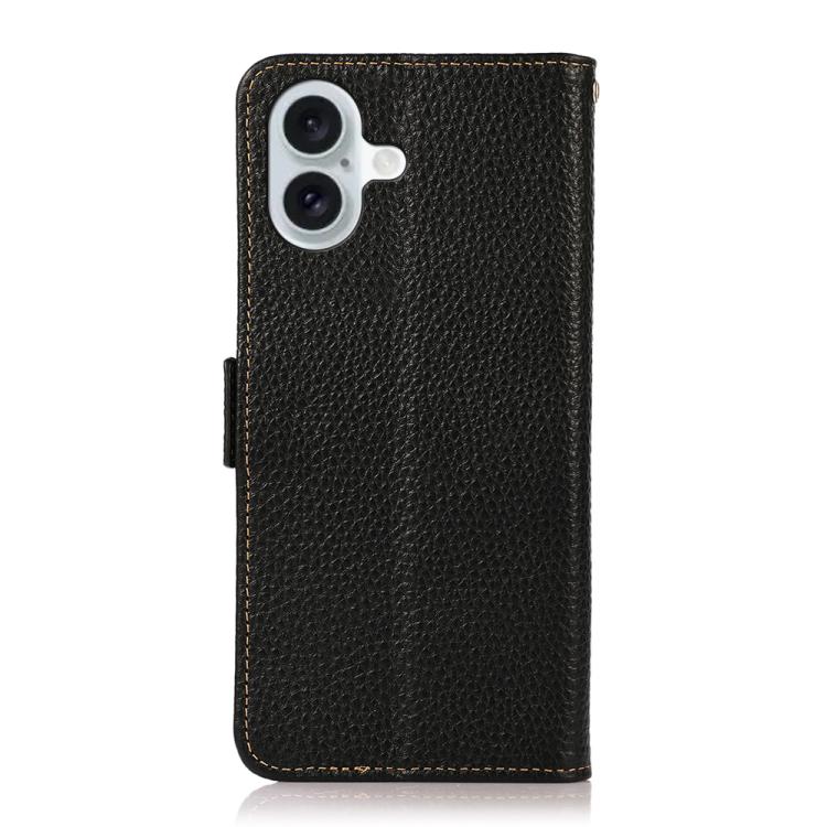 For iPhone 17 KHAZNEH Side-Magnetic Litchi Genuine Leather RFID Case(Black) - iPhone 17 Cases by buy2fix | Online Shopping UK | buy2fix