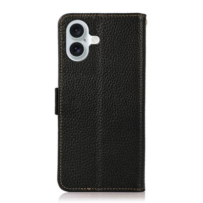 For iPhone 17 KHAZNEH Side-Magnetic Litchi Genuine Leather RFID Case(Black) - iPhone 17 Cases by buy2fix | Online Shopping UK | buy2fix