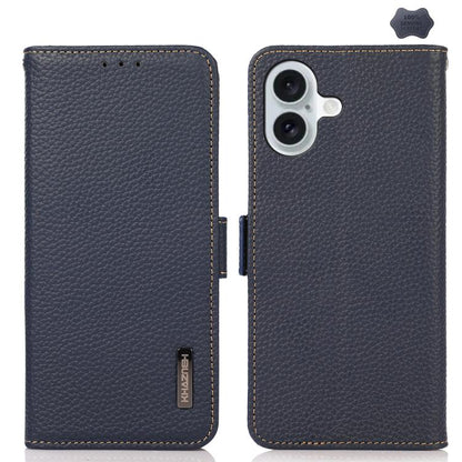 For iPhone 17 KHAZNEH Side-Magnetic Litchi Genuine Leather RFID Case(Blue) - iPhone 17 Cases by buy2fix | Online Shopping UK | buy2fix