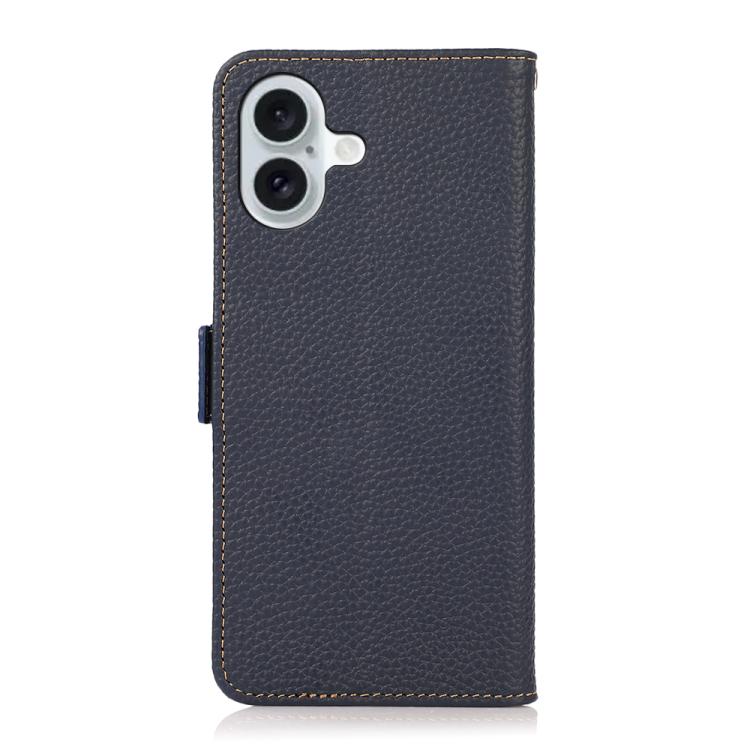 For iPhone 17 KHAZNEH Side-Magnetic Litchi Genuine Leather RFID Case(Blue) - iPhone 17 Cases by buy2fix | Online Shopping UK | buy2fix