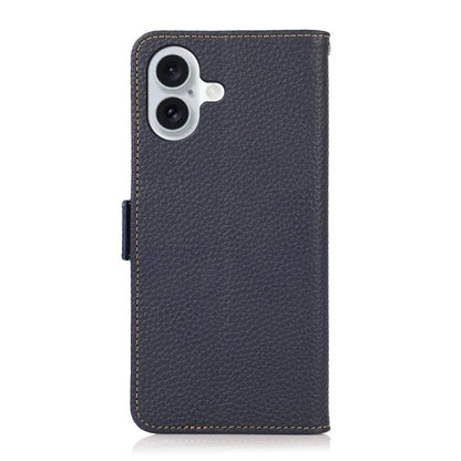 For iPhone 17 KHAZNEH Side-Magnetic Litchi Genuine Leather RFID Case(Blue) - iPhone 17 Cases by buy2fix | Online Shopping UK | buy2fix