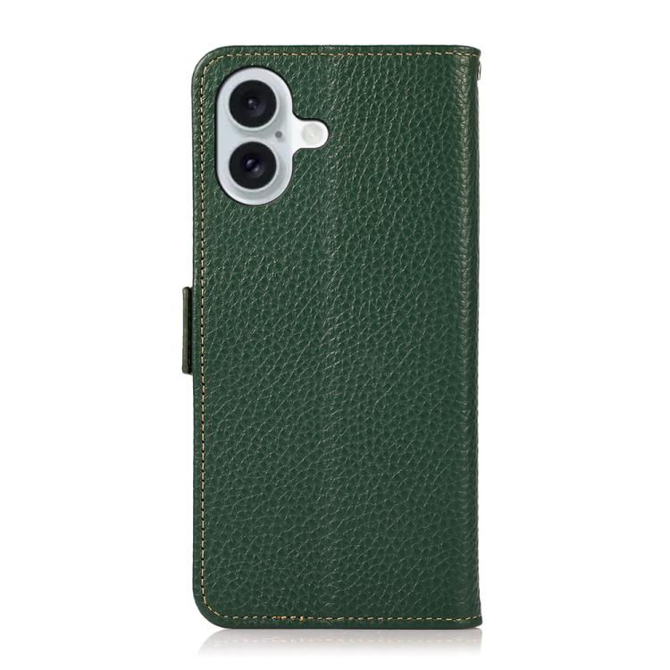 For iPhone 17 KHAZNEH Side-Magnetic Litchi Genuine Leather RFID Case(Green) - iPhone 17 Cases by buy2fix | Online Shopping UK | buy2fix