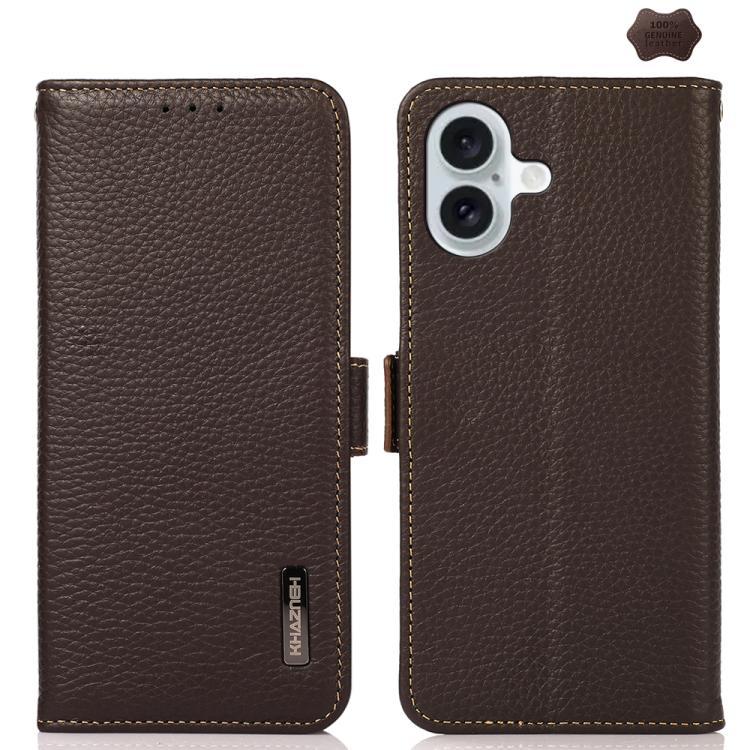 For iPhone 17 KHAZNEH Side-Magnetic Litchi Genuine Leather RFID Case(Brown) - iPhone 17 Cases by buy2fix | Online Shopping UK | buy2fix