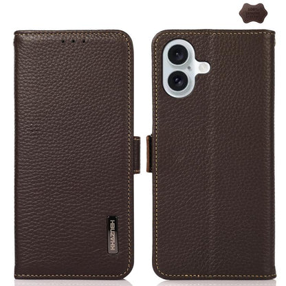 For iPhone 17 KHAZNEH Side-Magnetic Litchi Genuine Leather RFID Case(Brown) - iPhone 17 Cases by buy2fix | Online Shopping UK | buy2fix