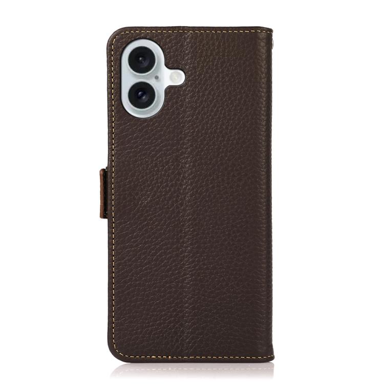 For iPhone 17 KHAZNEH Side-Magnetic Litchi Genuine Leather RFID Case(Brown) - iPhone 17 Cases by buy2fix | Online Shopping UK | buy2fix