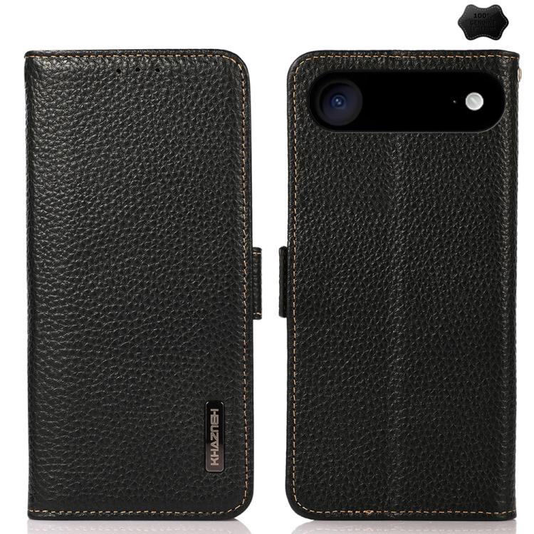 For iPhone 17 Air KHAZNEH Side-Magnetic Litchi Genuine Leather RFID Case(Black) - iPhone 17 Air Cases by buy2fix | Online Shopping UK | buy2fix