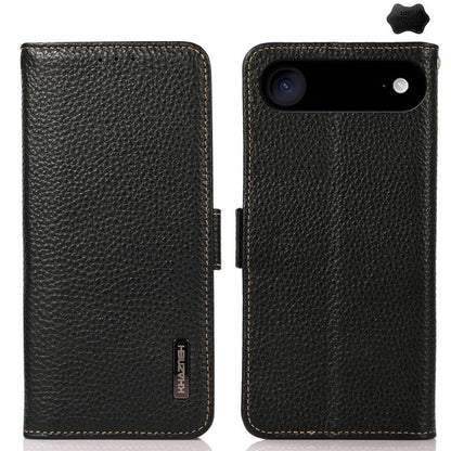 For iPhone 17 Air KHAZNEH Side-Magnetic Litchi Genuine Leather RFID Case(Black) - iPhone 17 Air Cases by buy2fix | Online Shopping UK | buy2fix