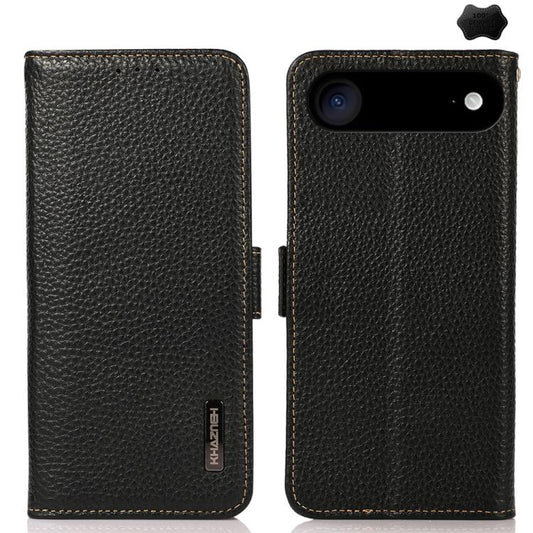 For iPhone 17 Air KHAZNEH Side-Magnetic Litchi Genuine Leather RFID Case(Black) - iPhone 17 Air Cases by buy2fix | Online Shopping UK | buy2fix