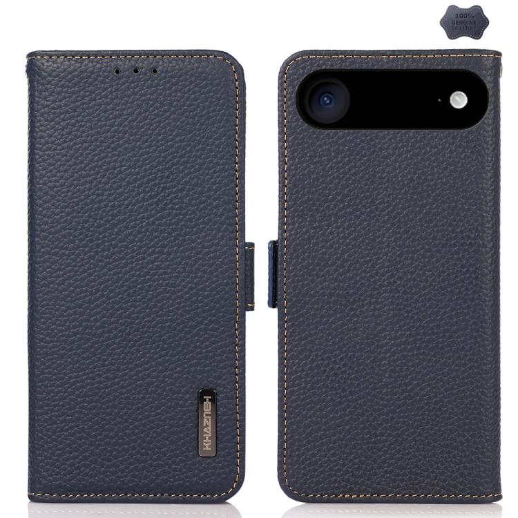 For iPhone 17 Air KHAZNEH Side-Magnetic Litchi Genuine Leather RFID Case(Blue) - iPhone 17 Air Cases by buy2fix | Online Shopping UK | buy2fix