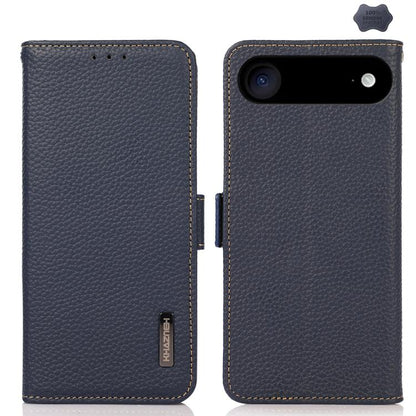 For iPhone 17 Air KHAZNEH Side-Magnetic Litchi Genuine Leather RFID Case(Blue) - iPhone 17 Air Cases by buy2fix | Online Shopping UK | buy2fix