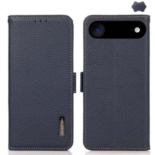 For iPhone 17 Air KHAZNEH Side-Magnetic Litchi Genuine Leather RFID Case(Blue) - iPhone 17 Air Cases by buy2fix | Online Shopping UK | buy2fix