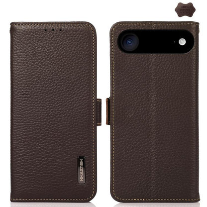For iPhone Air KHAZNEH Side-Magnetic Litchi Genuine Leather RFID Case(Brown) - iPhone Air Cases by buy2fix | Online Shopping UK | buy2fix