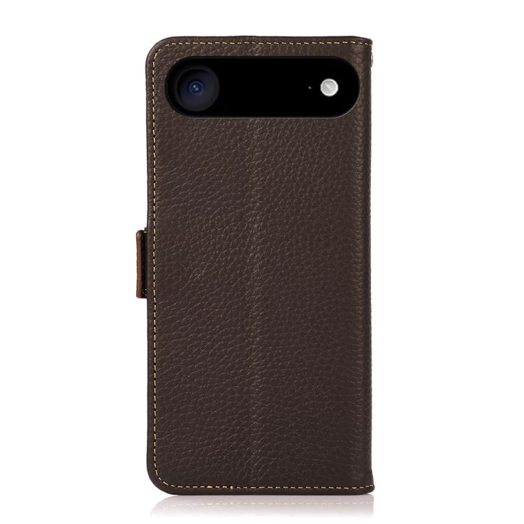 For iPhone Air KHAZNEH Side-Magnetic Litchi Genuine Leather RFID Case(Brown) - iPhone Air Cases by buy2fix | Online Shopping UK | buy2fix