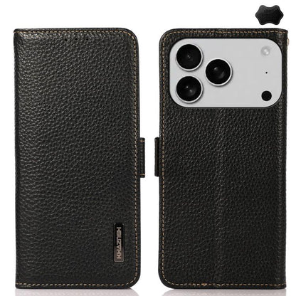 For iPhone 17 Pro KHAZNEH Side-Magnetic Litchi Genuine Leather RFID Case(Black) - iPhone 17 Pro Cases by buy2fix | Online Shopping UK | buy2fix