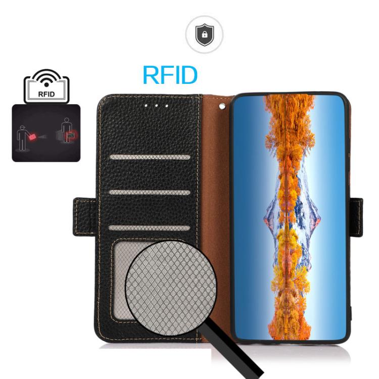 For iPhone 17 Pro KHAZNEH Side-Magnetic Litchi Genuine Leather RFID Case(Black) - iPhone 17 Pro Cases by buy2fix | Online Shopping UK | buy2fix