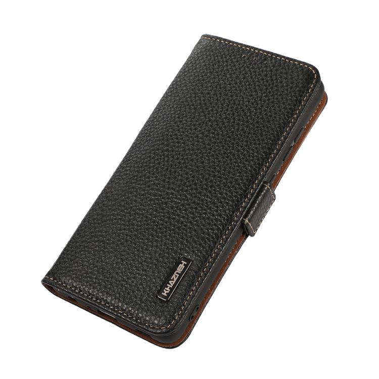 For iPhone 17 Pro KHAZNEH Side-Magnetic Litchi Genuine Leather RFID Case(Black) - iPhone 17 Pro Cases by buy2fix | Online Shopping UK | buy2fix