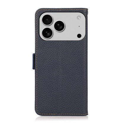 For iPhone 17 Pro KHAZNEH Side-Magnetic Litchi Genuine Leather RFID Case(Blue) - iPhone 17 Pro Cases by buy2fix | Online Shopping UK | buy2fix