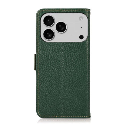 For iPhone 17 Pro KHAZNEH Side-Magnetic Litchi Genuine Leather RFID Case(Green) - iPhone 17 Pro Cases by buy2fix | Online Shopping UK | buy2fix