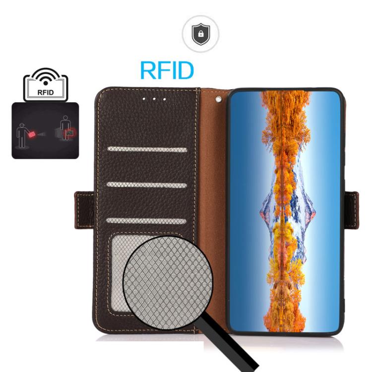 For iPhone 17 Pro KHAZNEH Side-Magnetic Litchi Genuine Leather RFID Case(Brown) - iPhone 17 Pro Cases by buy2fix | Online Shopping UK | buy2fix