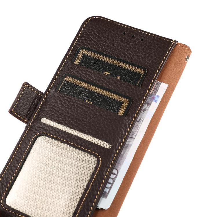 For iPhone 17 Pro KHAZNEH Side-Magnetic Litchi Genuine Leather RFID Case(Brown) - iPhone 17 Pro Cases by buy2fix | Online Shopping UK | buy2fix