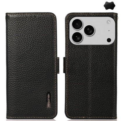 For iPhone 17 Pro Max KHAZNEH Side-Magnetic Litchi Genuine Leather RFID Case(Black) - iPhone 17 Pro Max Cases by buy2fix | Online Shopping UK | buy2fix