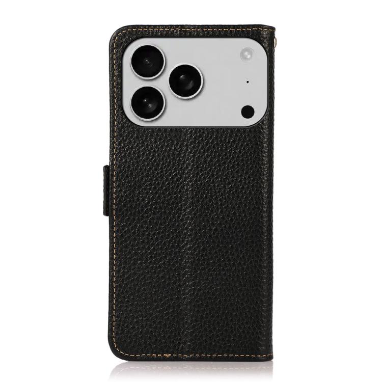 For iPhone 17 Pro Max KHAZNEH Side-Magnetic Litchi Genuine Leather RFID Case(Black) - iPhone 17 Pro Max Cases by buy2fix | Online Shopping UK | buy2fix