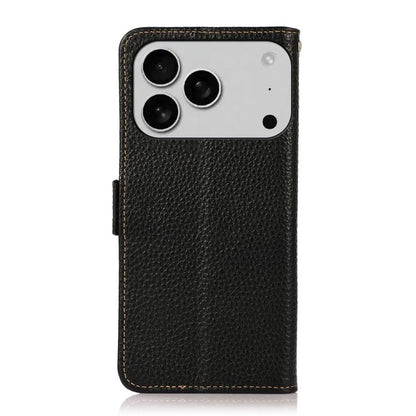 For iPhone 17 Pro Max KHAZNEH Side-Magnetic Litchi Genuine Leather RFID Case(Black) - iPhone 17 Pro Max Cases by buy2fix | Online Shopping UK | buy2fix