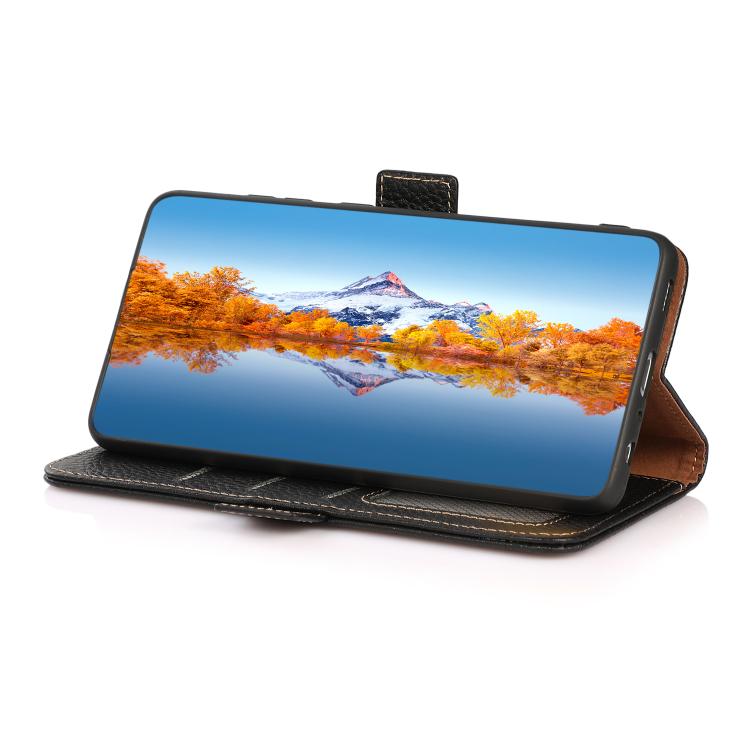 For iPhone 17 Pro Max KHAZNEH Side-Magnetic Litchi Genuine Leather RFID Case(Black) - iPhone 17 Pro Max Cases by buy2fix | Online Shopping UK | buy2fix