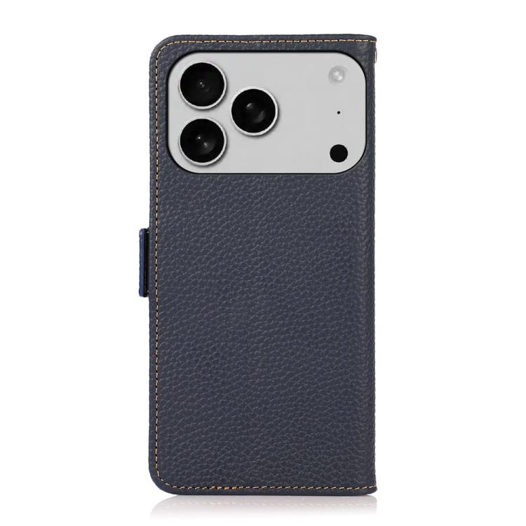 For iPhone 17 Pro Max KHAZNEH Side-Magnetic Litchi Genuine Leather RFID Case(Blue) - iPhone 17 Pro Max Cases by buy2fix | Online Shopping UK | buy2fix