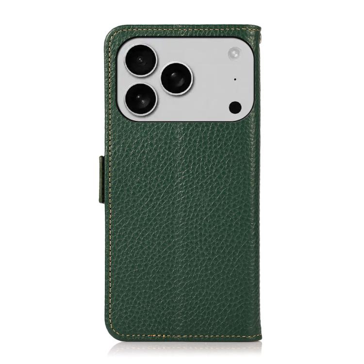For iPhone 17 Pro Max KHAZNEH Side-Magnetic Litchi Genuine Leather RFID Case(Green) - iPhone 17 Pro Max Cases by buy2fix | Online Shopping UK | buy2fix