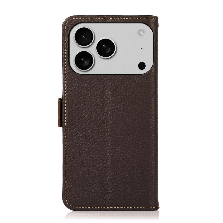 For iPhone 17 Pro Max KHAZNEH Side-Magnetic Litchi Genuine Leather RFID Case(Brown) - iPhone 17 Pro Max Cases by buy2fix | Online Shopping UK | buy2fix