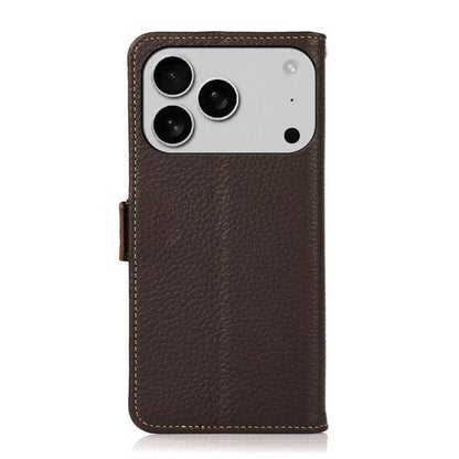 For iPhone 17 Pro Max KHAZNEH Side-Magnetic Litchi Genuine Leather RFID Case(Brown) - iPhone 17 Pro Max Cases by buy2fix | Online Shopping UK | buy2fix