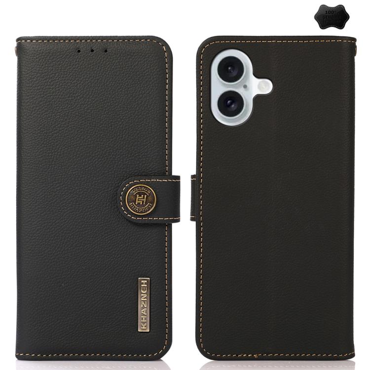 For iPhone 17 KHAZNEH Custer Genuine Leather RFID Phone Case(Black) - iPhone 17 Cases by buy2fix | Online Shopping UK | buy2fix