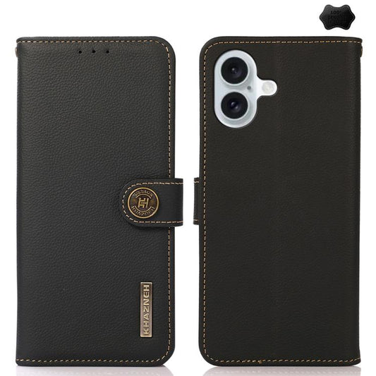 For iPhone 17 KHAZNEH Custer Genuine Leather RFID Phone Case(Black) - iPhone 17 Cases by buy2fix | Online Shopping UK | buy2fix