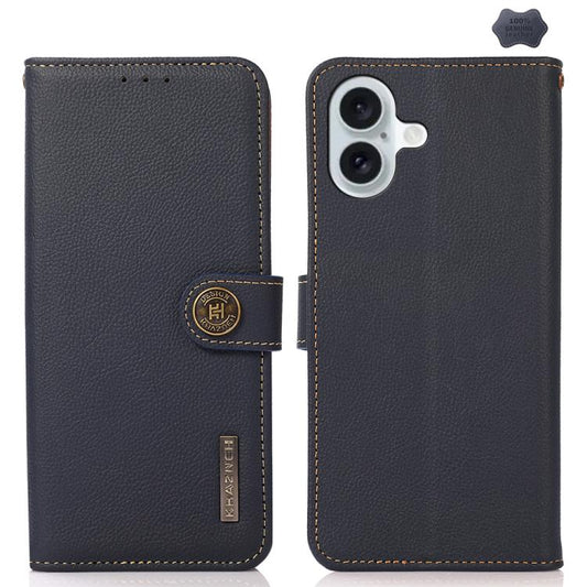 For iPhone 17 KHAZNEH Custer Genuine Leather RFID Phone Case(Blue) - iPhone 17 Cases by buy2fix | Online Shopping UK | buy2fix