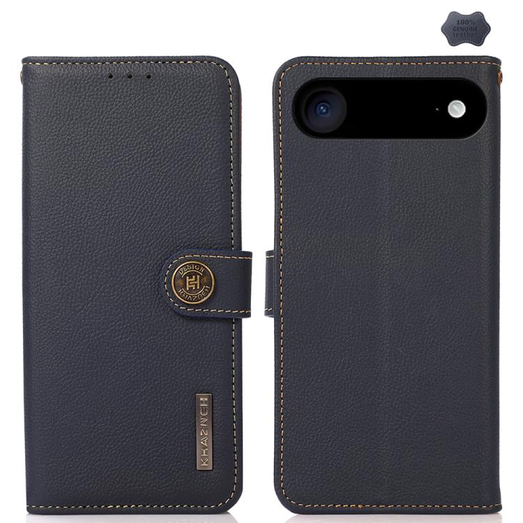 For iPhone 17 Air KHAZNEH Custer Genuine Leather RFID Phone Case(Blue) - iPhone 17 Air Cases by buy2fix | Online Shopping UK | buy2fix