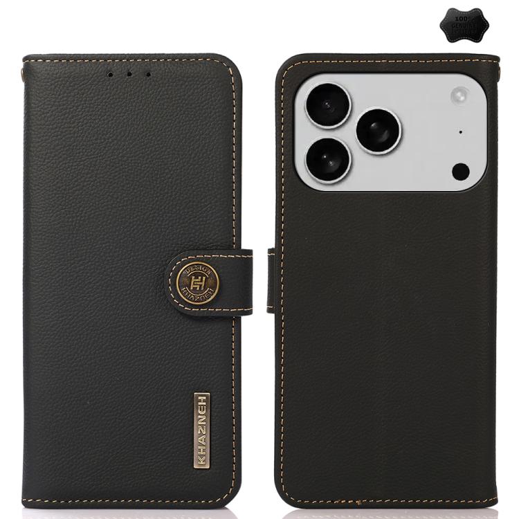 For iPhone 17 Pro KHAZNEH Custer Genuine Leather RFID Phone Case(Black) - iPhone 17 Pro Cases by buy2fix | Online Shopping UK | buy2fix