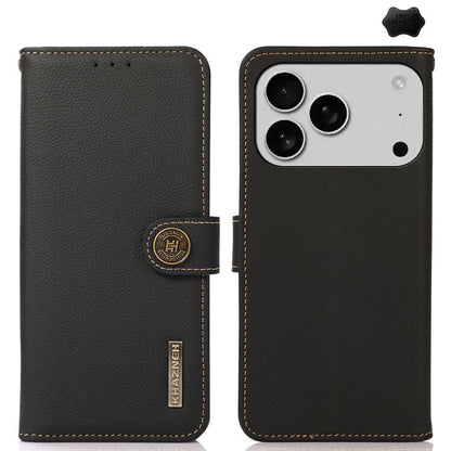 For iPhone 17 Pro KHAZNEH Custer Genuine Leather RFID Phone Case(Black) - iPhone 17 Pro Cases by buy2fix | Online Shopping UK | buy2fix