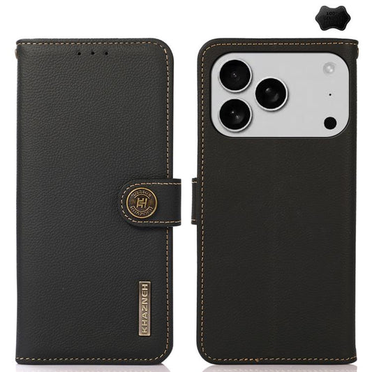 For iPhone 17 Pro KHAZNEH Custer Genuine Leather RFID Phone Case(Black) - iPhone 17 Pro Cases by buy2fix | Online Shopping UK | buy2fix