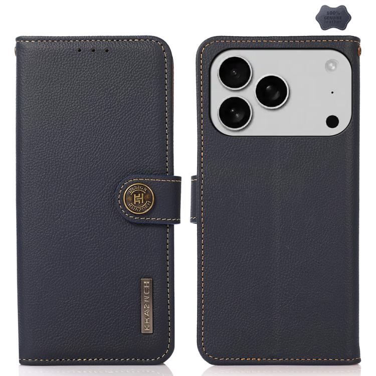 For iPhone 17 Pro KHAZNEH Custer Genuine Leather RFID Phone Case(Blue) - iPhone 17 Pro Cases by buy2fix | Online Shopping UK | buy2fix