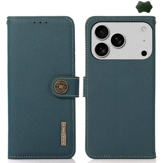 For iPhone 17 Pro KHAZNEH Custer Genuine Leather RFID Phone Case(Green) - iPhone 17 Pro Cases by buy2fix | Online Shopping UK | buy2fix