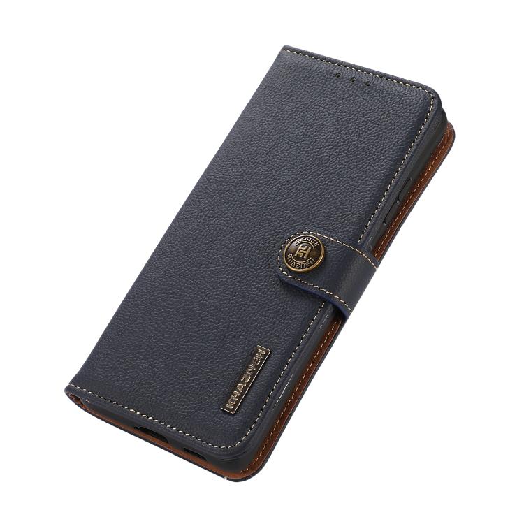 For iPhone 17 Pro Max KHAZNEH Custer Genuine Leather RFID Phone Case(Blue) - iPhone 17 Pro Max Cases by buy2fix | Online Shopping UK | buy2fix