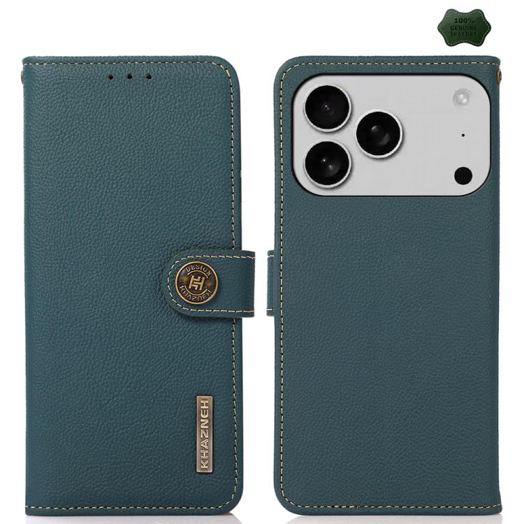 For iPhone 17 Pro Max KHAZNEH Custer Genuine Leather RFID Phone Case(Green) - iPhone 17 Pro Max Cases by buy2fix | Online Shopping UK | buy2fix