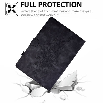 For iPad Pro 11 2024 Peony Butterfly Embossed Leather Smart Tablet Case(Black) - iPad Pro 11 2024 Cases by buy2fix | Online Shopping UK | buy2fix